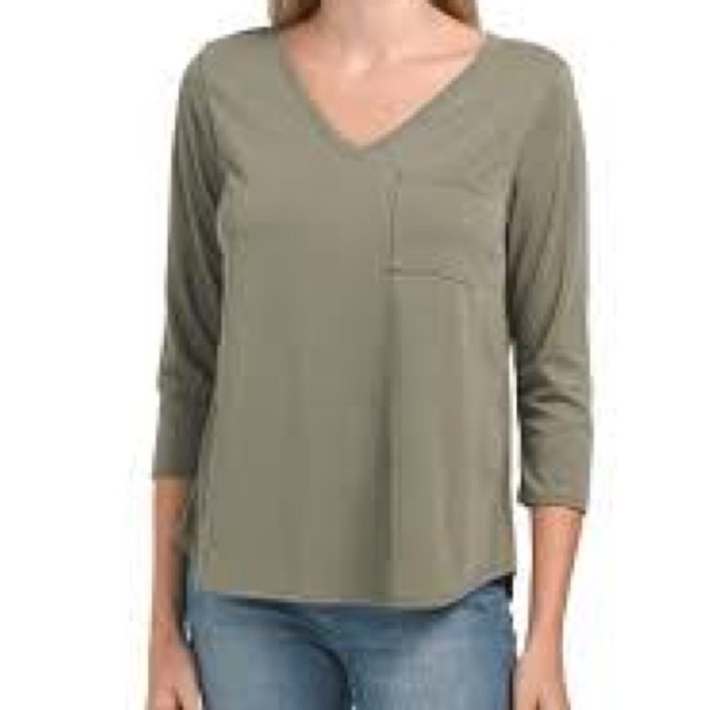 3 For $30 Cupio V-Neck Pocket Oversized Tee Green